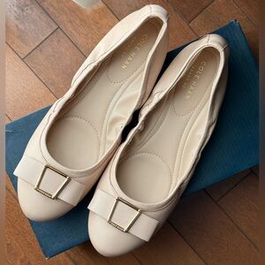 Cole Haan Emory Bow Nude Leather Ballet Flats